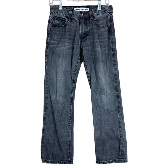 Express Mens Jeans Black Rocco Slim Fit Bootcut Whiskered Stretch 28x30 (28x28) - Picture 1 of 13
